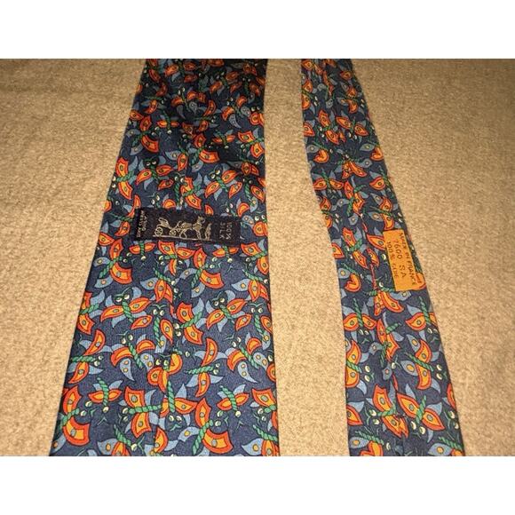 Hermes Paris Silk Tie Blue Floral Butterfly Pattern Made in France - Picture 3 of 3